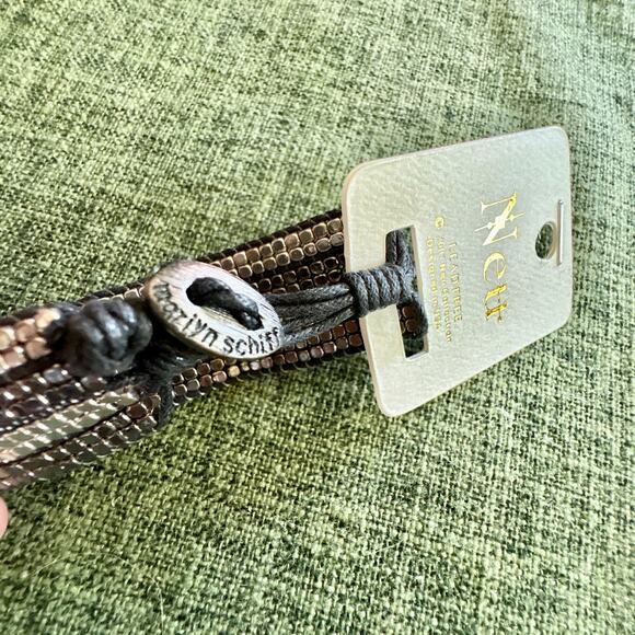 Marlyn Schiff Metal Beaded Woven Cuff Bracelet Silver Bronze Toned Two Toned NEW - Picture 5 of 6